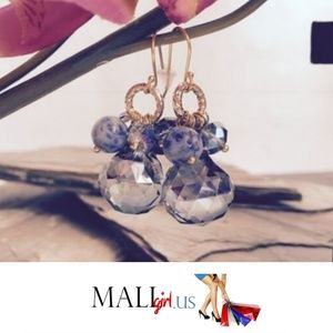 Sodalite and Czech Crystal Drop Earrings